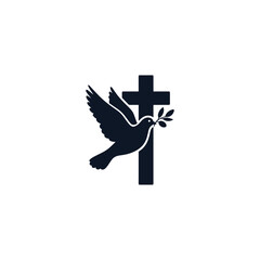 Dove with Olive Branch and Cross Symbol