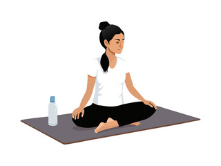 Minimalist illustration of woman in meditative pose with closed eyes and soft background