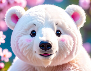 Up Close Portrait of Pink and White Stuffed Giant Toy Polar Bear 253