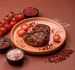 Meat, juicy beef steak grilled cooked to perfection for lunch. Barbecued steak