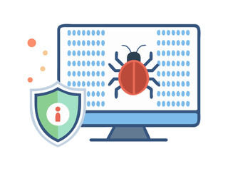 Threat detection software analyzing malware in binary stream with activated protective cybersecurity shield