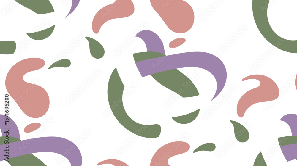 Poster Seamless pattern featuring abstract shapes and looping forms in pastel colors