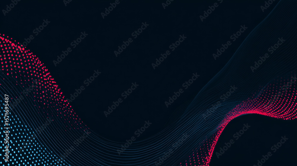 Poster abstract blue and red dynamic wavy line dotted texture ,dark blue background with copy space. modern