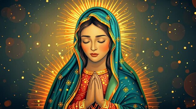 Virgin of Guadalupe, illustration on a beige background, December 12 at the Basilica of Guadalupe