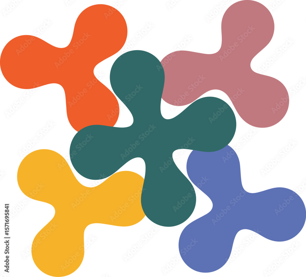 Poster abstract colorful shapes arranged in a cluster on a light background design