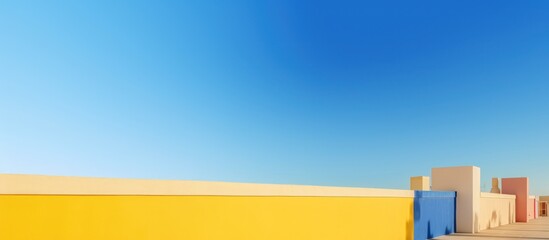Colorful wooden beach huts stand vibrant against the sunset sky, overlooking the sandy beach and calm blue sea