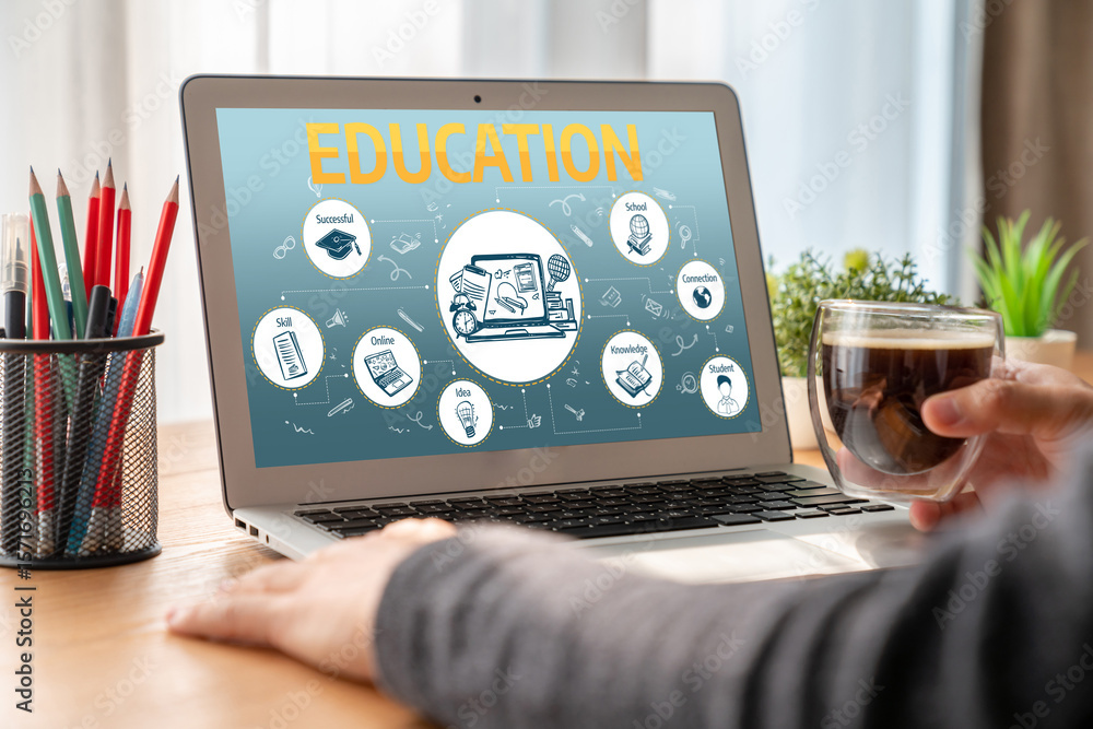 Poster e-learning website with sofware for student to study online on the internet network snugly