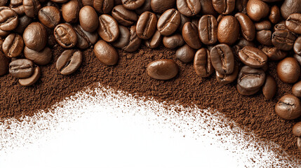 coffee beans and powder on corner with white center, ai