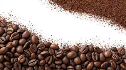 coffee beans and powder on corner with white center, ai