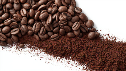 coffee beans and powder on corner with white center, ai