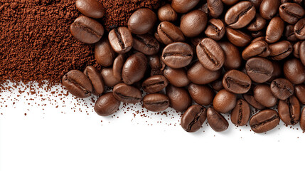 coffee beans and powder on corner with white center, ai