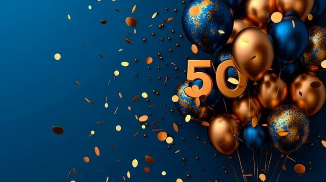 50 years anniversary concept, birthday, celebration, floating golden balloons
