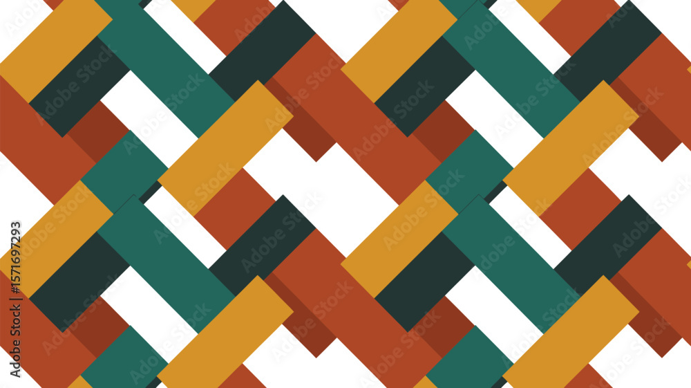 Poster abstract geometric pattern with overlapping colorful rectangles in warm tones