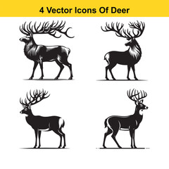 Black and White Deer Silhouette Standing Still – Flat Vector Illustration