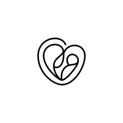 abstract breastfeeding mother logo with love symbol in line art design style