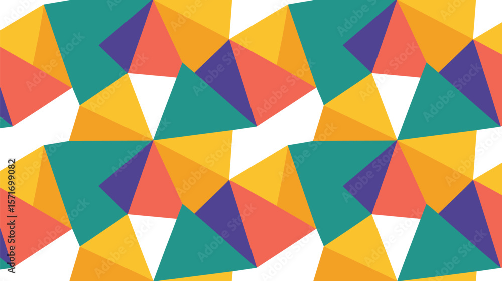 Poster a repeating pattern of colorful triangles and pyramids on a light background