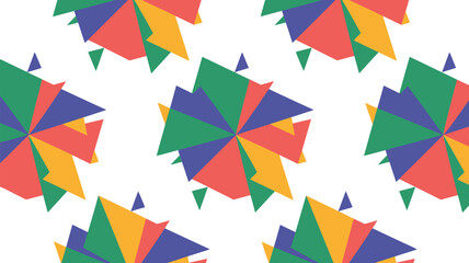 A repeating pattern of colorful geometric shapes on a white background design