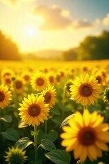 Obraz premium Serene Sunflowers A Golden Field Bathed in Sunlight, Evoking Hope and Spiritual Awakening