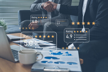 Customer centric review and rating system supports product review, digital rating concept, and...