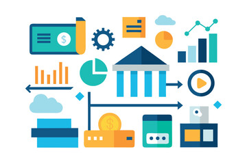  KPI Dashboard and Business Performance Analytics with Graphs and Target Icons – Flat Office Illustration