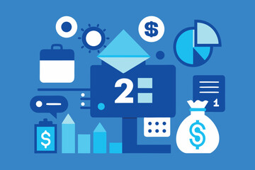 Business Icon Set in Flat Style – Data Analysis, Office Work, and Corporate Concepts