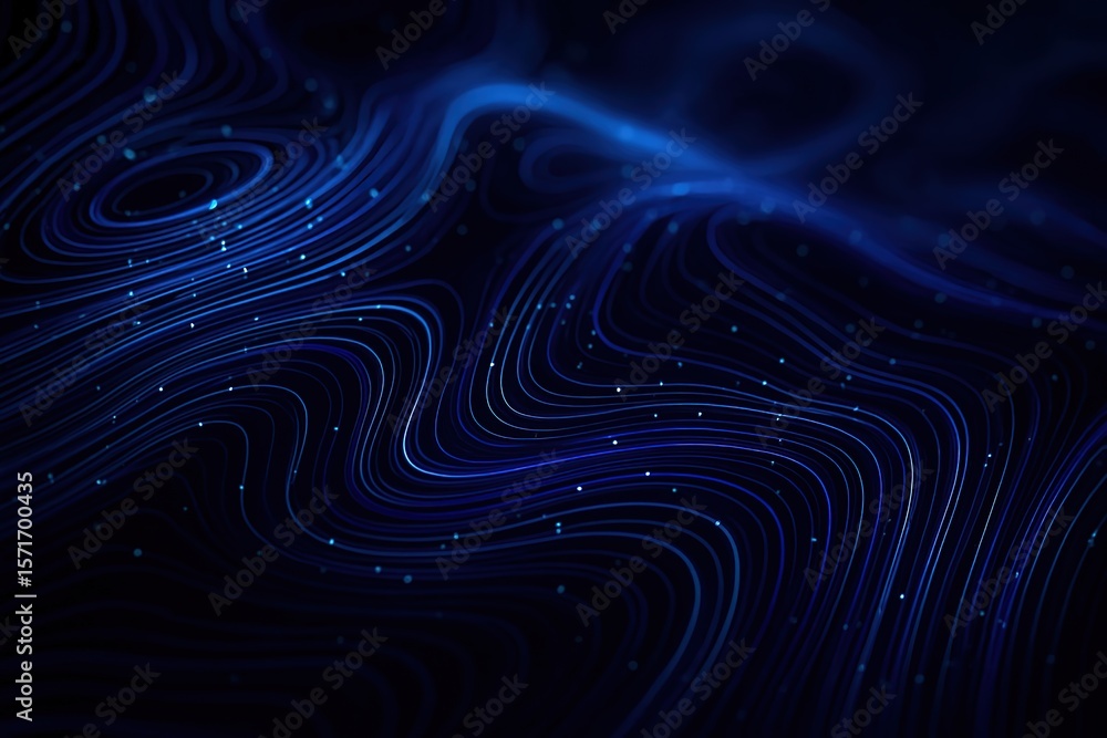 Fototapete Abstract flowing blue lines and particles create a mesmerizing digital landscape with a sense of depth and movement