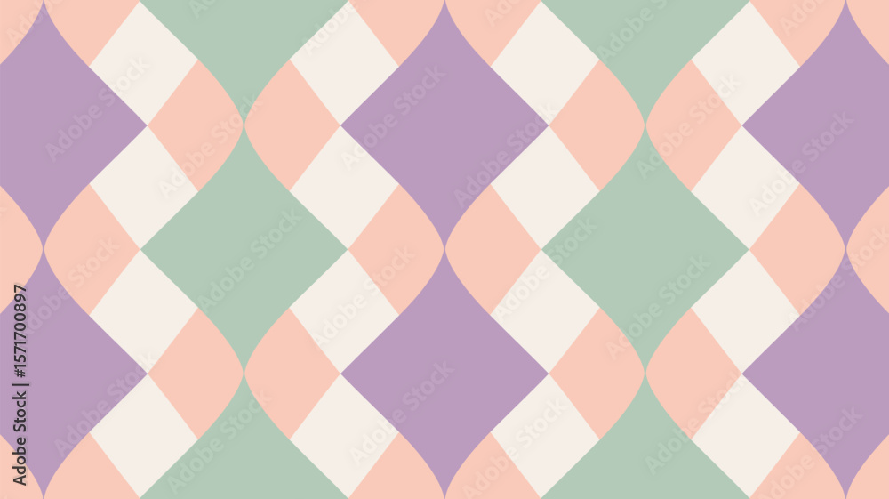 Poster repeating diamond pattern with pastel colors in a curved vertical design style