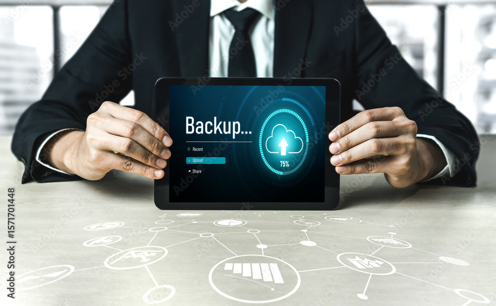 Poster backup storage data internet technology business concept. database storage cloud technology file dat