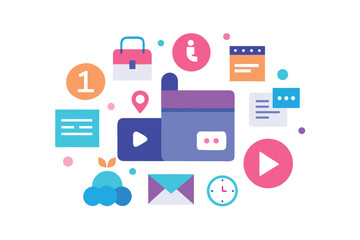  Business Team Planning Startup Strategy with Growth and Rocket Icons – Flat Vector Illustration