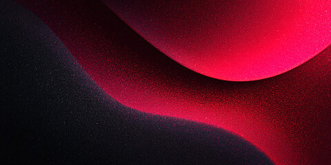 Abstract wavy background with pink and red gradient. dark style. black. curved shapes. particles. noise. banner. modern. textured illustration. AI generated