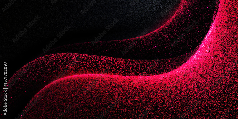 Poster abstract wavy background with pink and red gradient. dark style. black. bright colors. particles. no