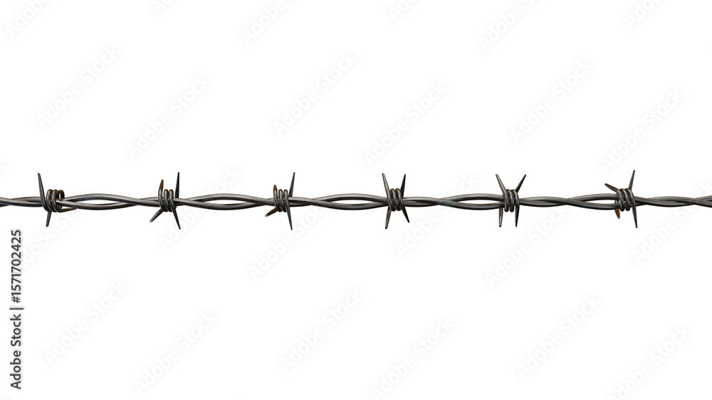 Poster transparent background highlights sharp metal of barbed wire fence, evoking security and restriction