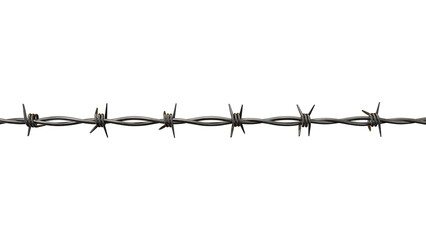 transparent background highlights sharp metal of barbed wire fence, evoking security and...