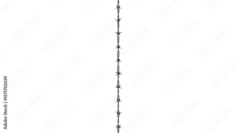 Poster stark barbed wire strand stretches vertically across a transparent background, creating a graphic el