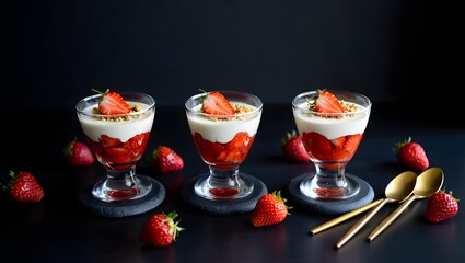 delicious strawberry parfaits, artfully arranged, ready to be enjoyed.