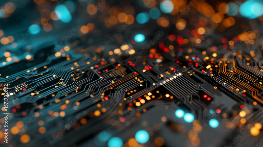 Poster abstract background with technology circuit board texture. artificial intelligence electronic board.