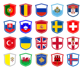 Flag of world nation in shield shape (europe 3)