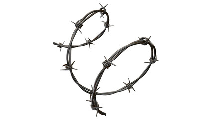 A barbed wire artistic arrangement isolated on black creates a dangerous yet striking textural...