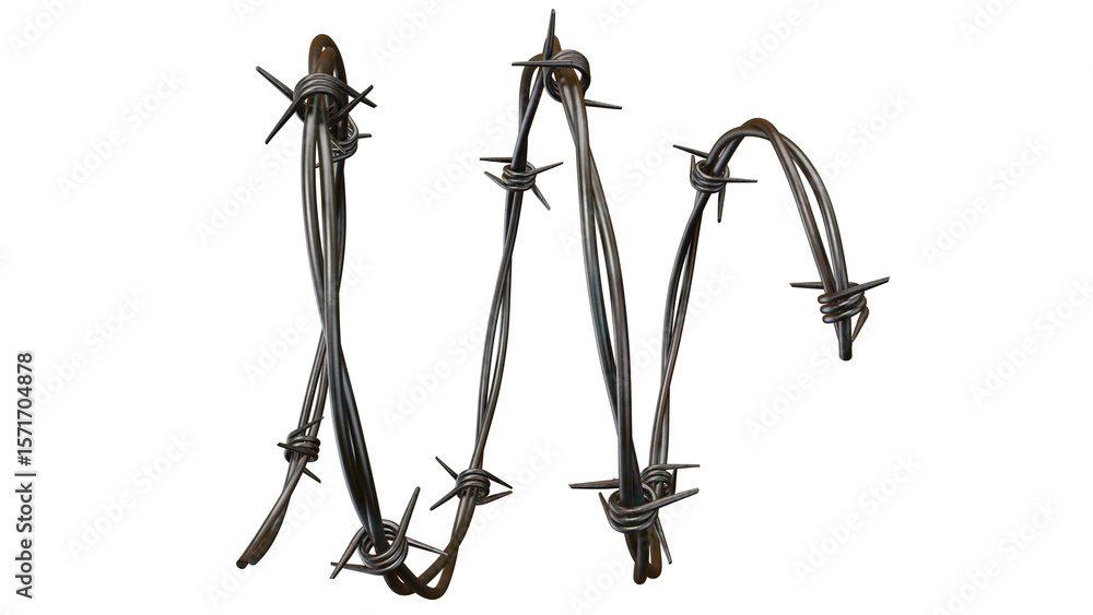 Poster twisted barbed wire on a black backdrop creates a stark and sharp metal fence element suitable for i