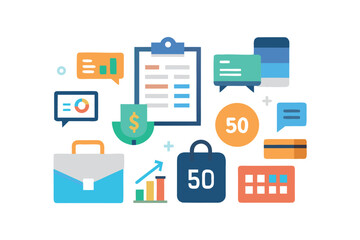 Digital Marketing Strategy and Social Media Campaign Icons – Flat Business Vector for Online Promotion