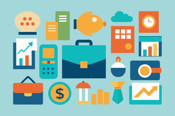 Digital Marketing Strategy and Social Media Campaign Icons – Flat Business Vector for Online Promotion