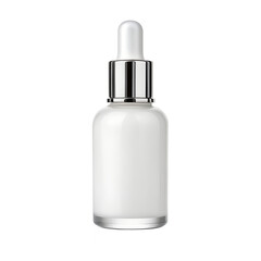 A white serum bottle with a dropper is isolated on a transparent background