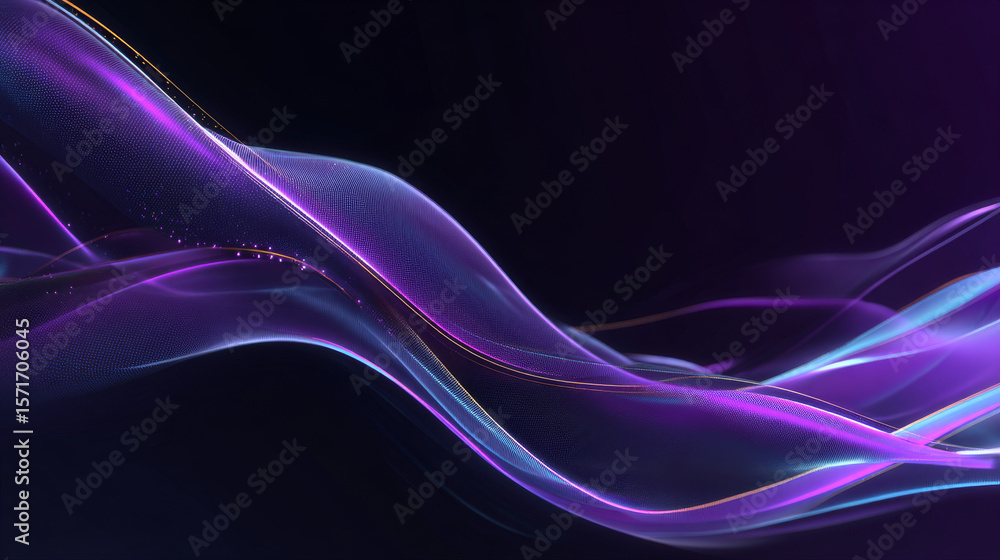 Poster dark abstract background with glowing wave. shiny moving lines design element. modern purple blue gr