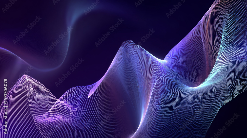 Aufkleber dark abstract background with glowing wave. shiny moving lines design element. modern purple blue gr