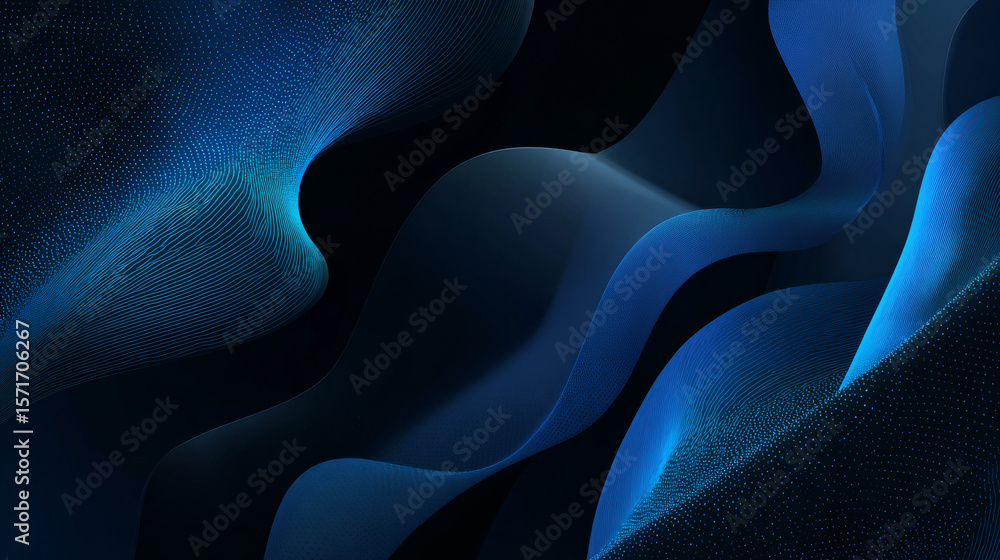 Poster illustration vector abstract wave motion pattern and dynamic mesh line on dark blue background. mode