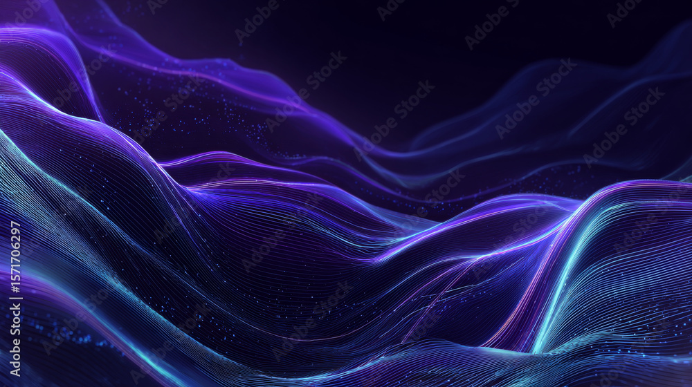 Poster dark abstract background with glowing wave. shiny moving lines design element. modern purple blue gr