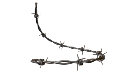 Two pieces of realistic barbed wire artfully arranged on a transparent transparent background, perfect for adding an edgy, industrial touch to designs.