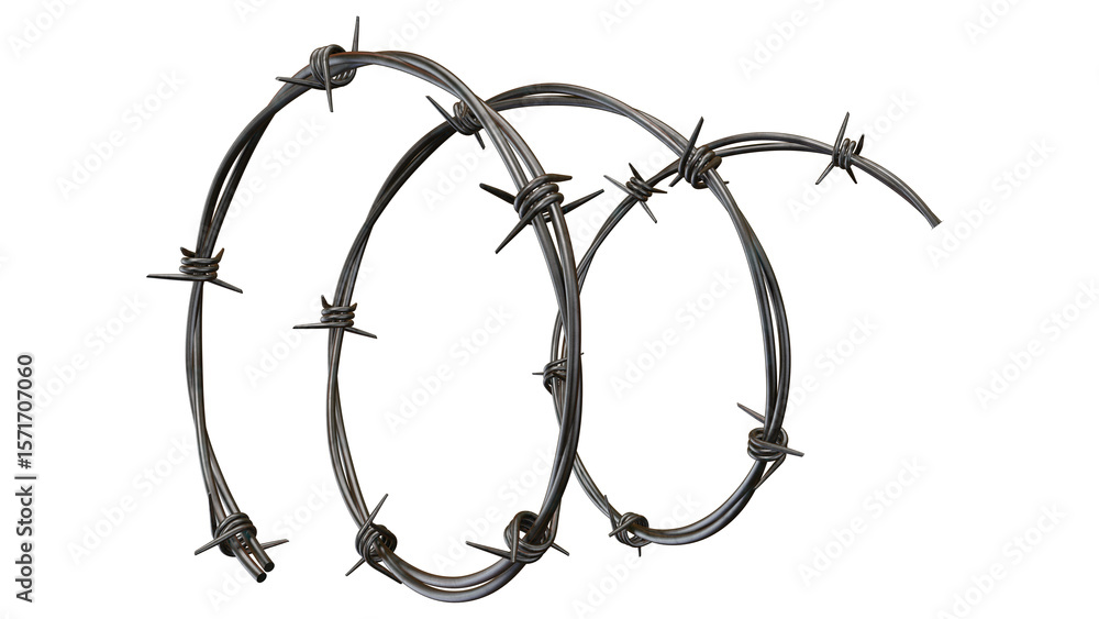 Poster metallic barbed wire coils elegantly on a stark black backdrop, creating a contrast perfect for desi