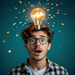 Eureka Moment: Man with Lightbulb Over Head
