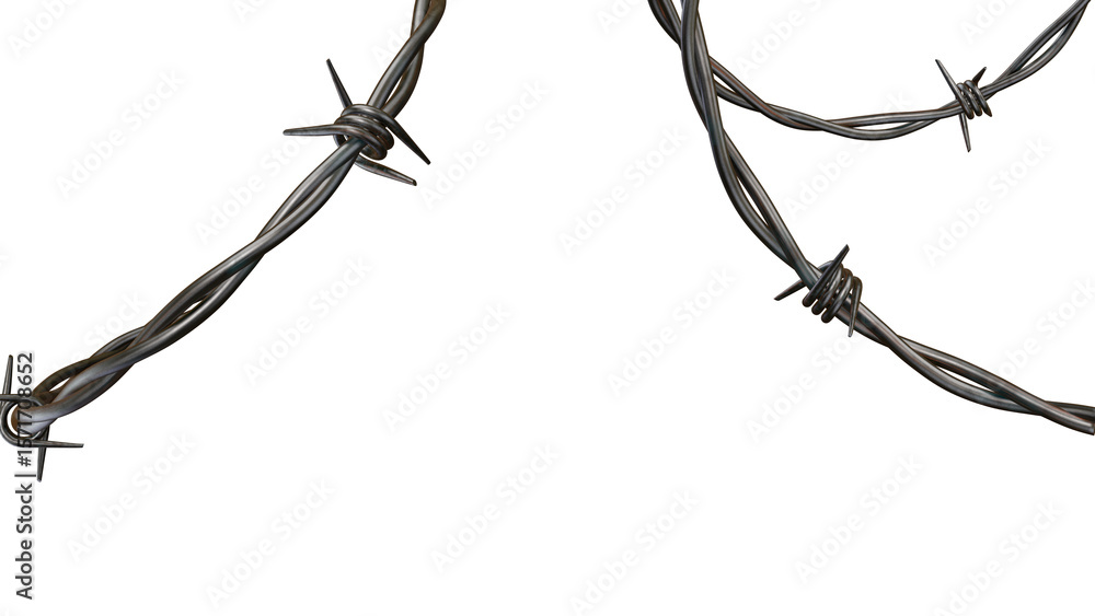 Poster shiny barbed wire glimmers against a transparent background, creating a stark, minimalist pattern pe